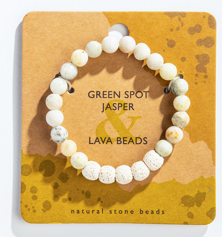 Green Spot Jasper Lava Bead Bracelet