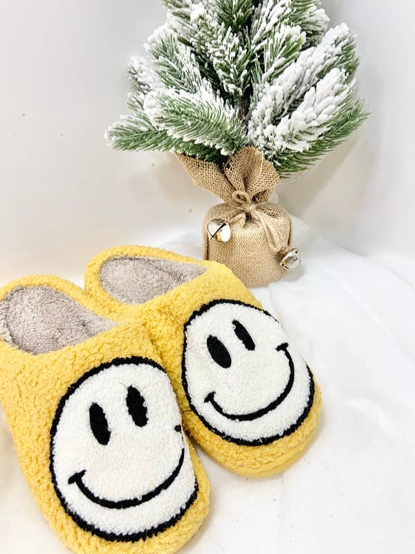 Smiley Face Cozy Slippers- Yellow