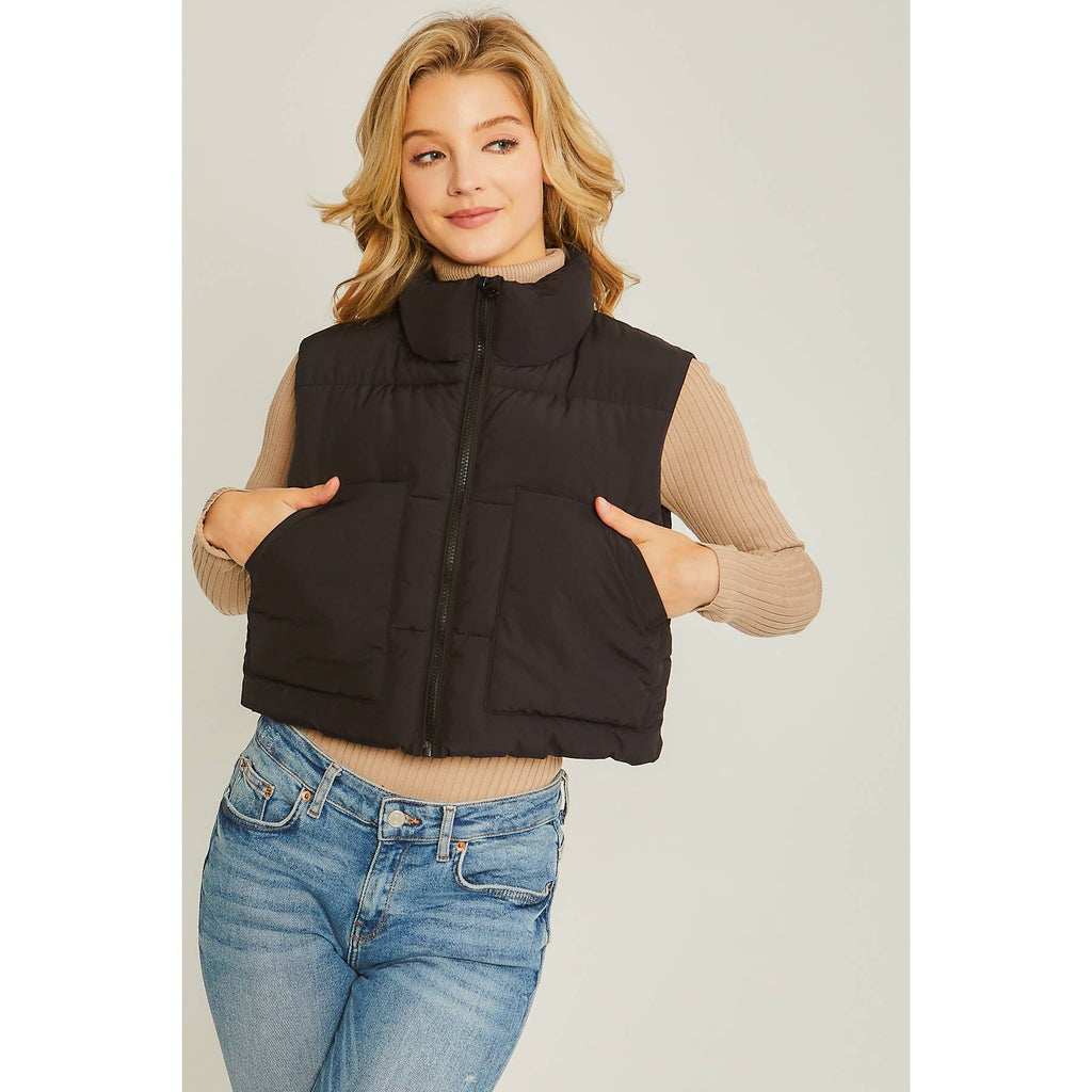Puffer Vest With Pockets: BLACK