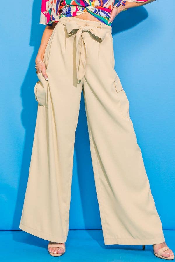 Beige Solid Woven Pant