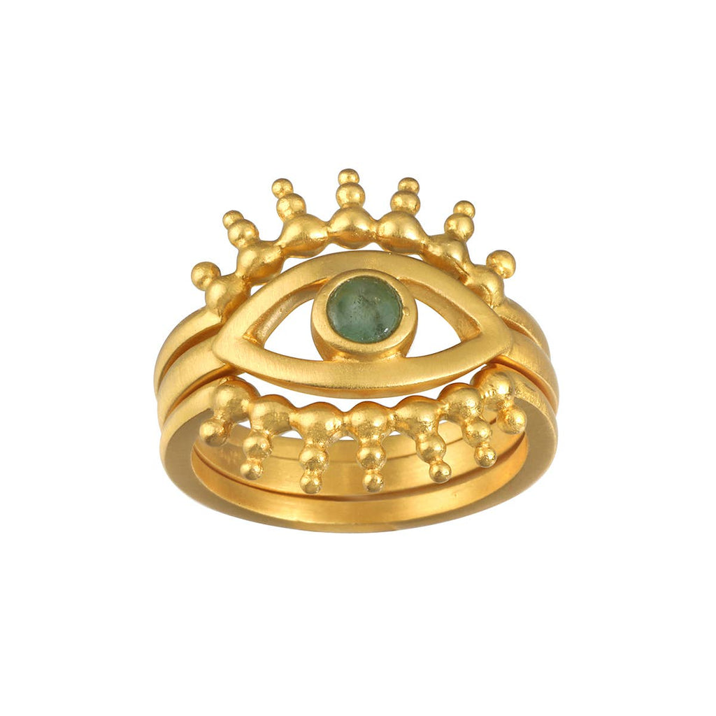 Emerald Radial Evil Eye Ring set of 3