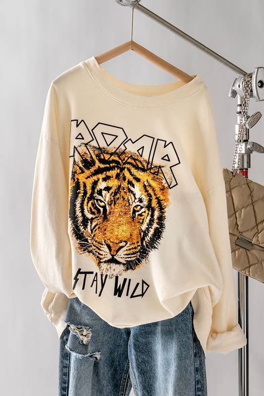 TIGER PRINT GRAPHIC FRENCH TERRY SWEATSHIRT