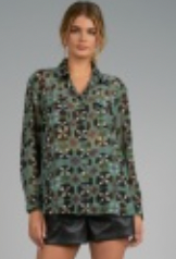 Top L/S Button Down- Green Orchid