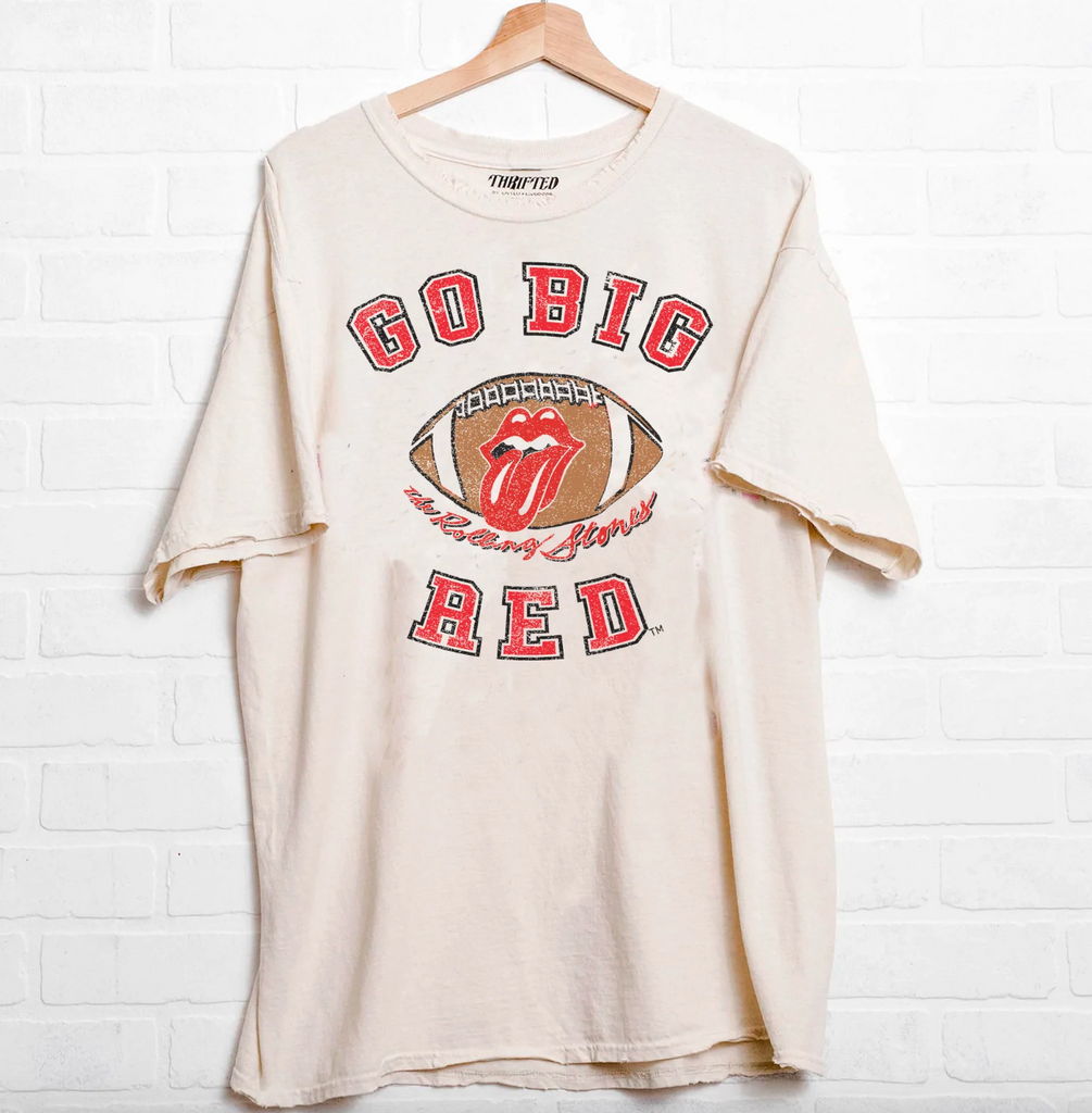 Off White Rolling Stones Go Big Red Nebraska Football Lick Thrifted Tee