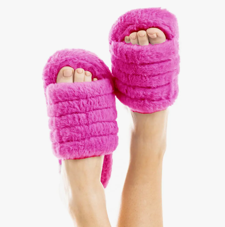 Solid Faux Fur Slippers for Women - Fuchsia