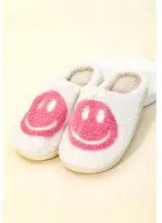 Smiley Face Cozy Slippers - Pink - L/XL