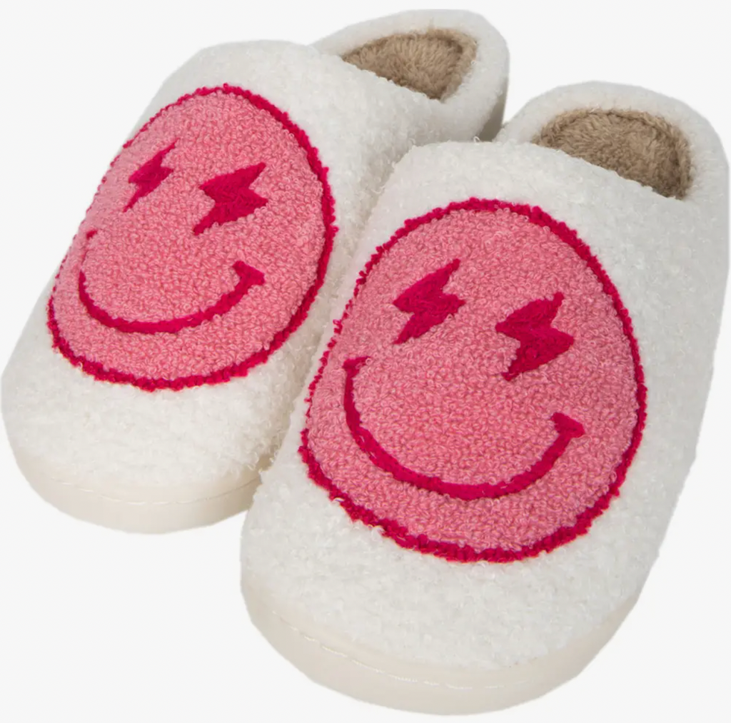 Hot Pink and White Lightning Happy Slippers
