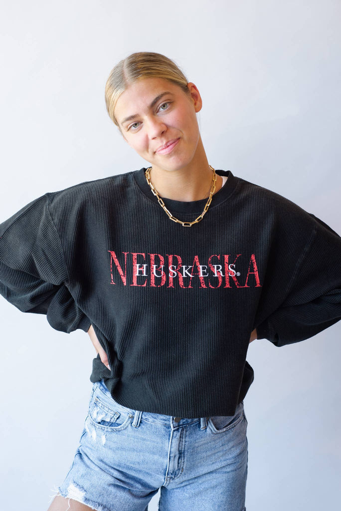 Nebraska Brooks Block Corded Crewneck
