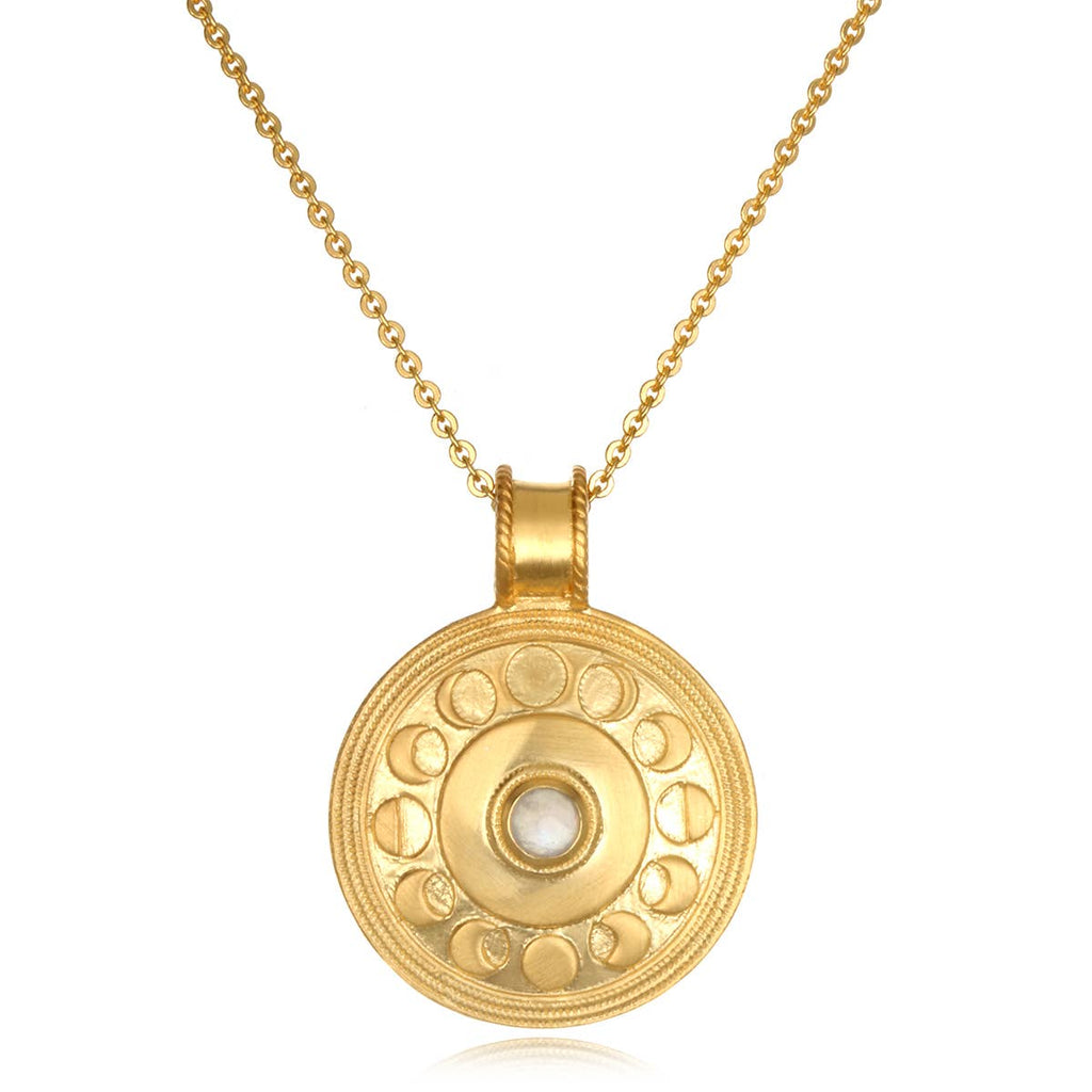Moonstone Gold Moon Phase Necklace 30-inch